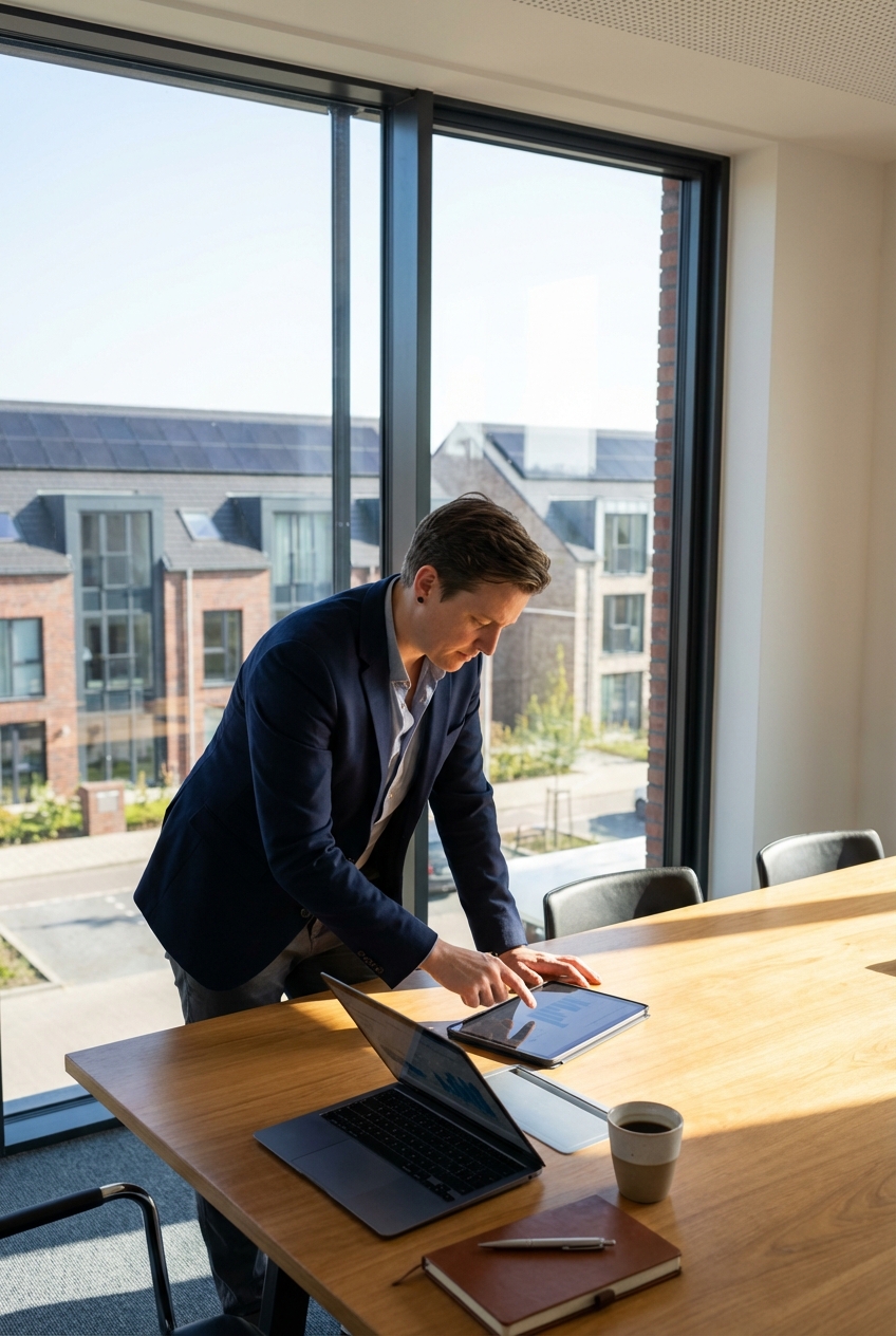 Property manager al lavoro su dashboard e documenti