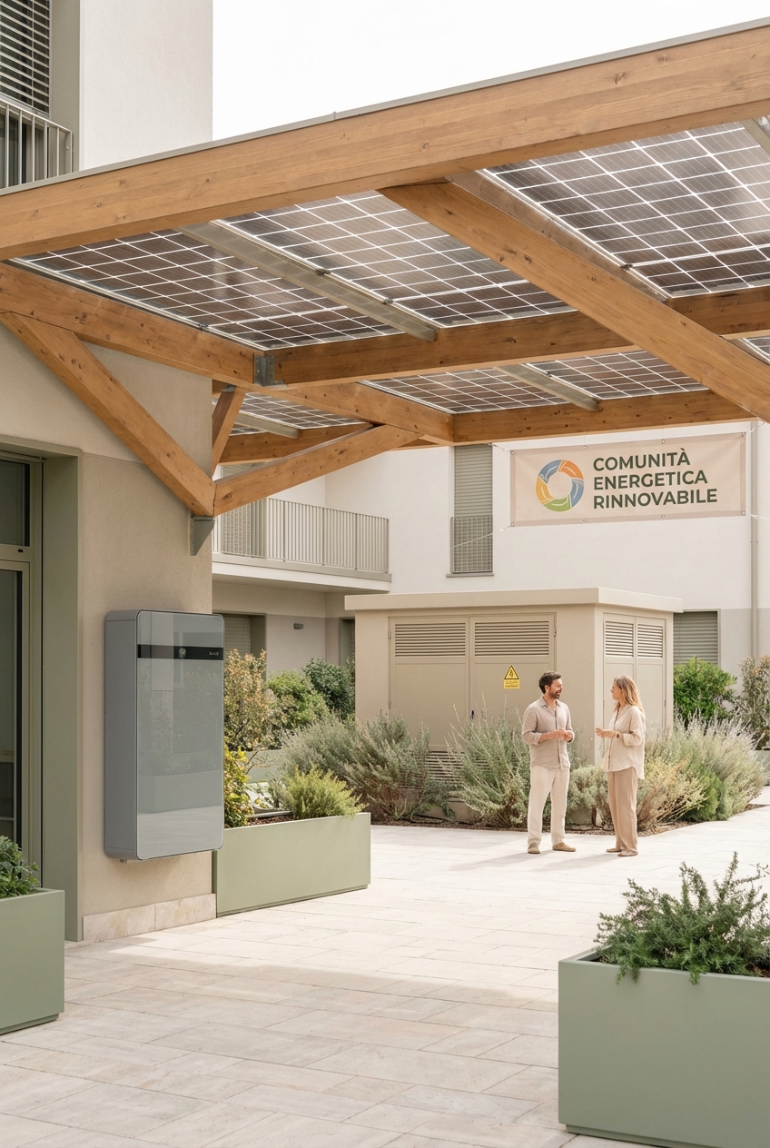 Comunità energetica condivisa con batterie e cabina elettrica