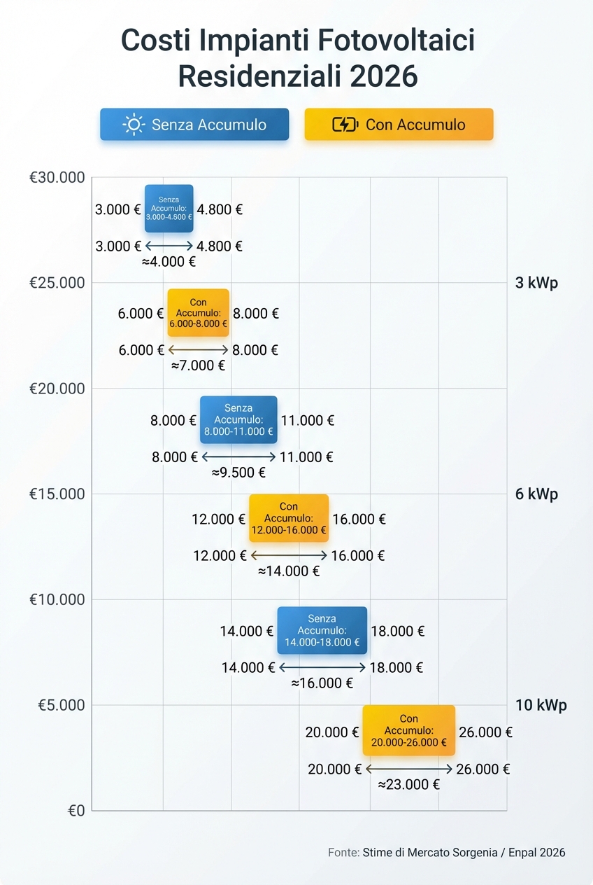 Costi impianti fotovoltaici residenziali 2026