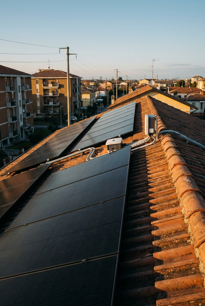Tetto residenziale italiano con pannelli solari
