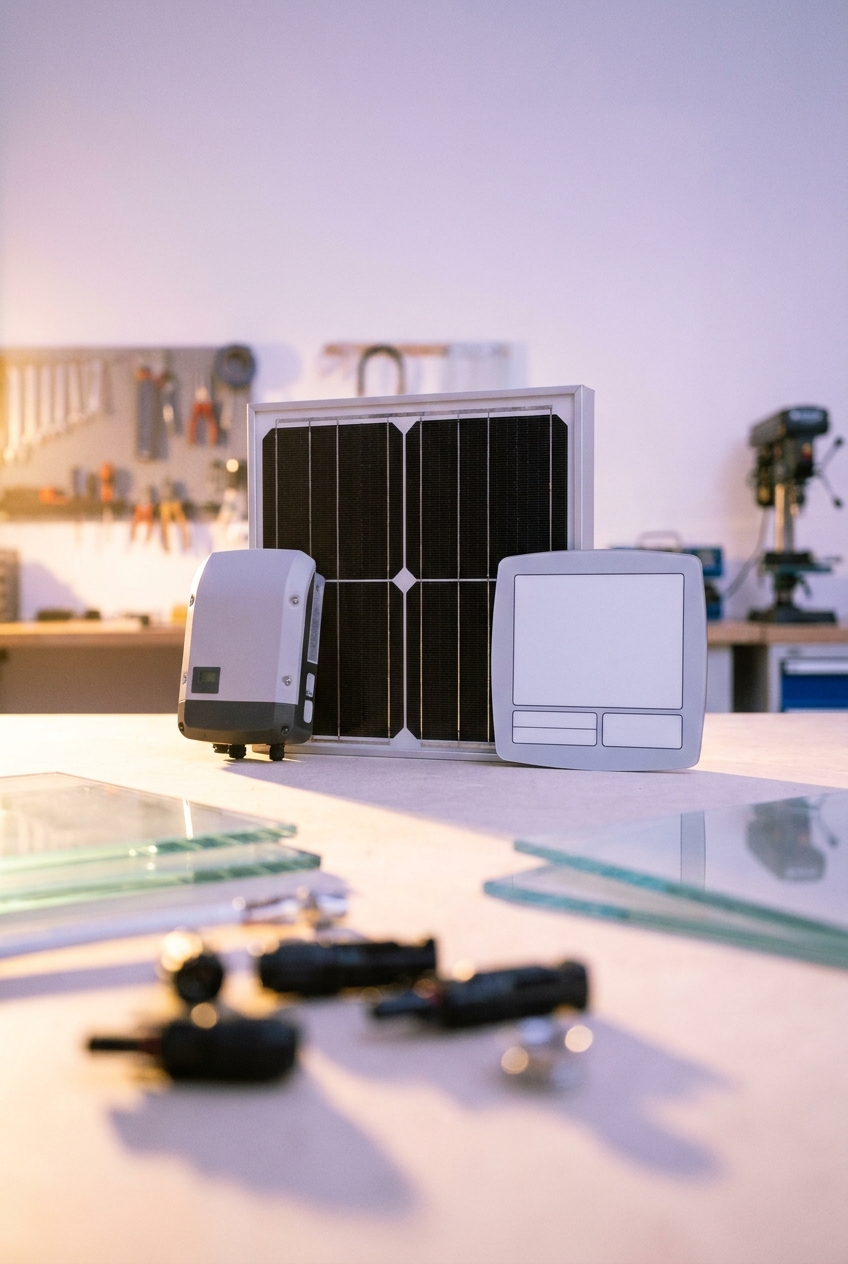 Inverter e componenti fotovoltaici su banco