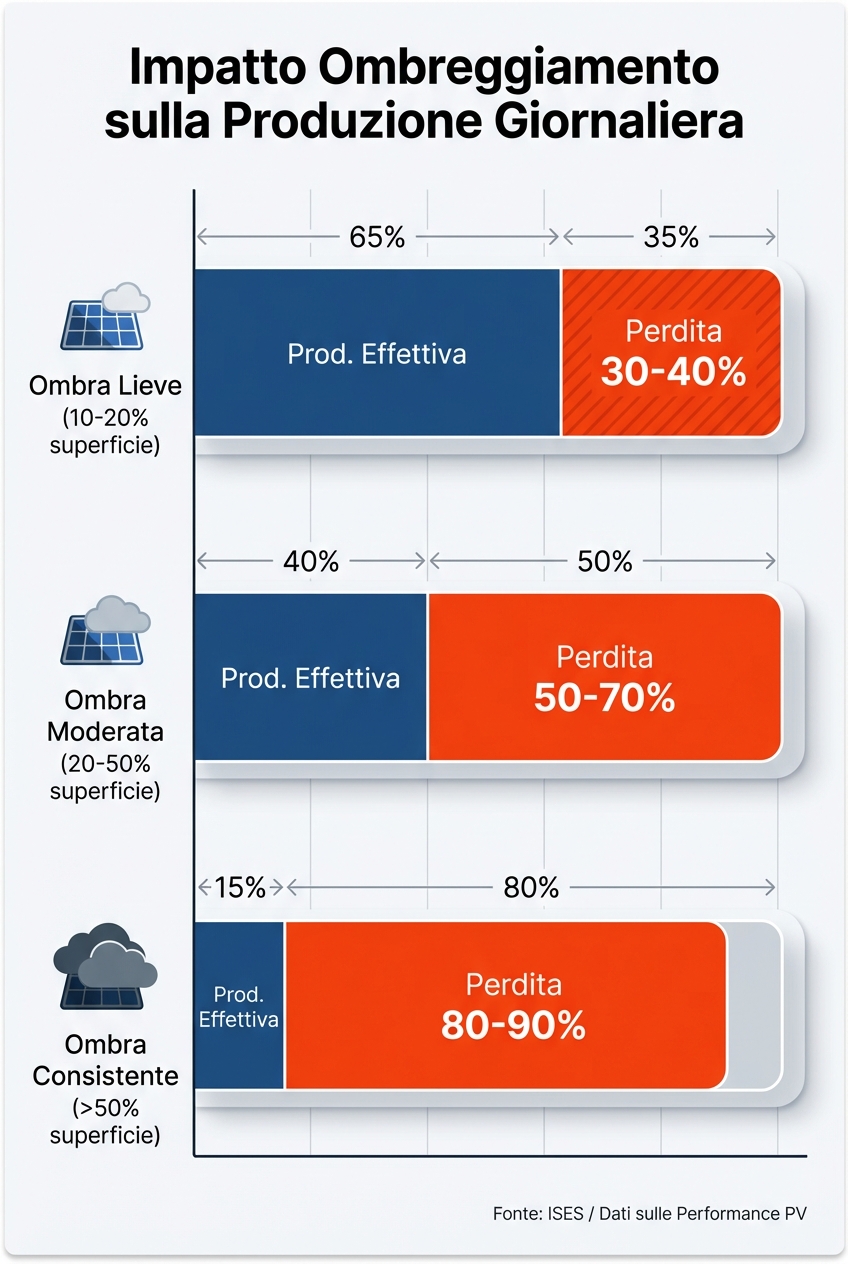 Infografica: impatto dell’ombreggiamento sulla produzione giornaliera