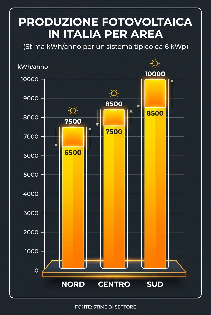 Infografica sulla produzione fotovoltaica in Italia per area