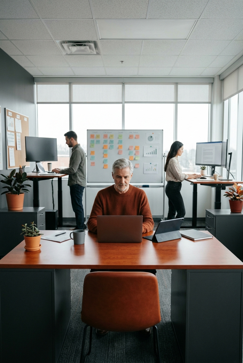 Revisore che controlla contenuti in un ufficio marketing